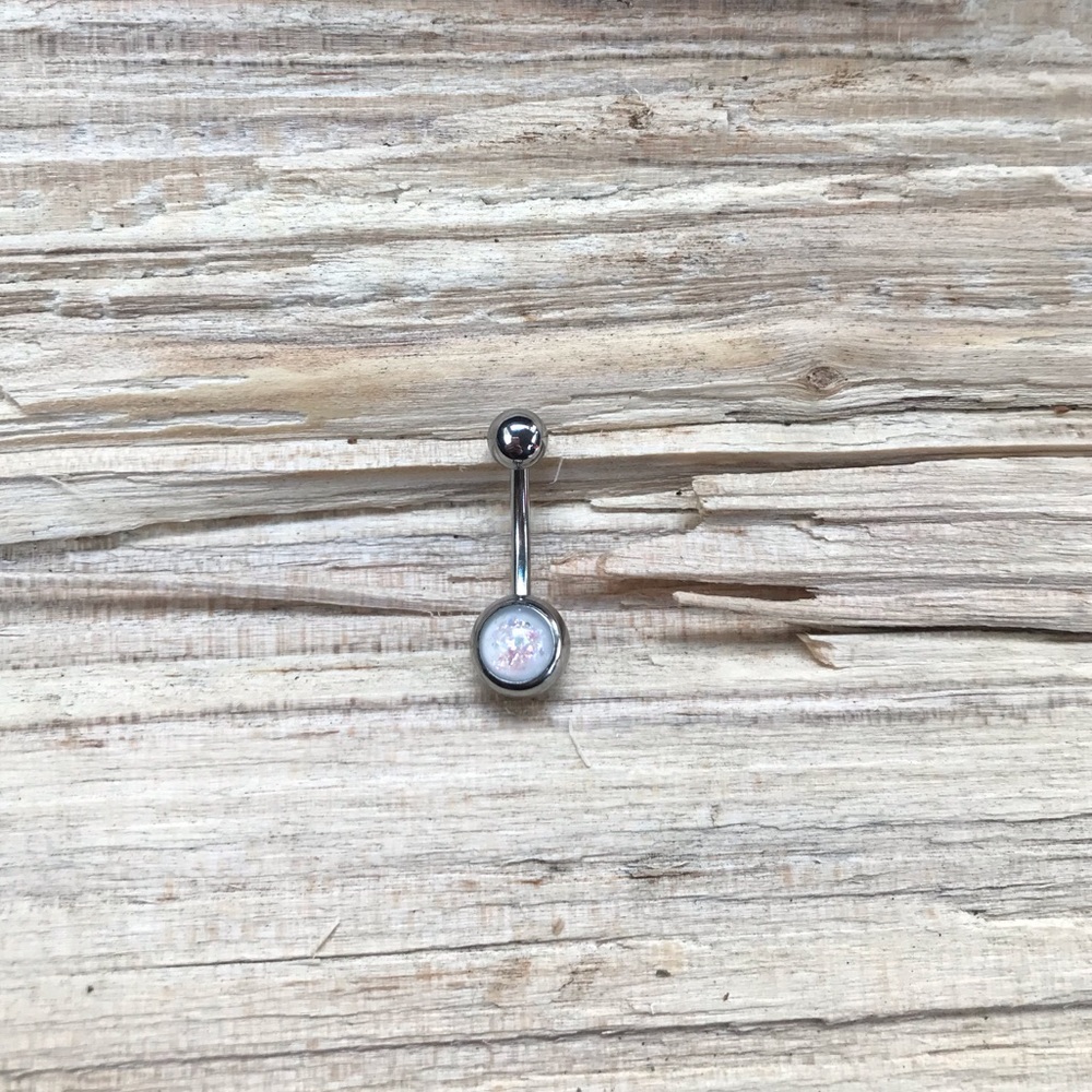 White Opal Belly Button Ring